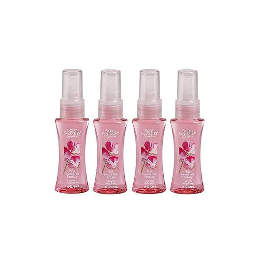 Body Fantasies Pink Sweet Pea Fantasy Fragrance Mist 1 oz Each Travel size (Pack of 4)