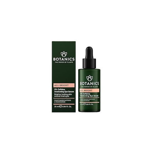 Botanics All Bright Caffeine Eye Serum - 3% Awakening Under for Dark Circles and Puffiness Refresh & Brighten Tired Eyes Vegan Cruelty Free (0.84 Fl Oz)