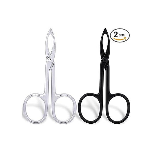 2Pcs Tweezers Scissor Handle Eyebrow Hair Plucker Remover Facial Eyebrows Care Stainless Flat Straight Tip Wig Plucking Hairs Removal for Women(Silver and Black)