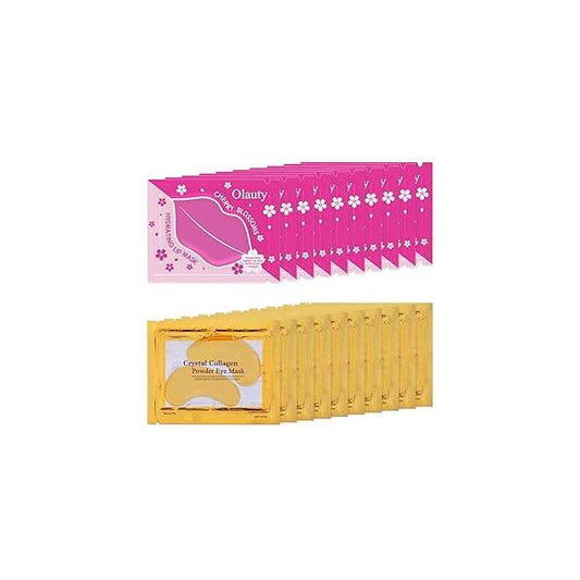 30 Pairs Lip Masks&24K Gold Under Eye Masks,Crystal Collagen Gel Masks,Moisturizing Cherry Blossom Patches Skin Care,Reducing Fine Lines & Dark Circle for Puffy Eyes,Birthday Women