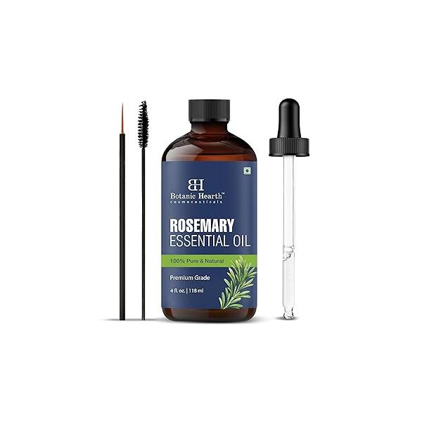 Botanic Hearth Rosemary Essential Oil - 100% Pure & Natural, Premium Grade 4 fl oz (118 ml) For Hair, Scalp, Skin, Brows Lashes with Dropper Unrefined Therapeutic