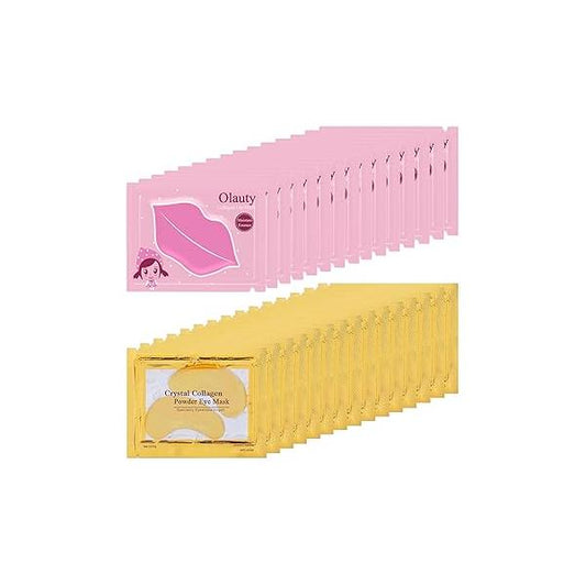 30 Pairs Lip Masks & 24K Gold Eye Mask Bulk Mother's Day Gifts, Collagen Crystal Under Patches for Puffy Eyes, Effectively Moisturizing Skin Care, Reducing Fine Lines Dark Circles