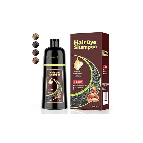 Black Hair Dye Shampoo 3 in 1，Argan Natural Herbal Color Covers Gray for Women and Men (16.9 fl.oz Black)