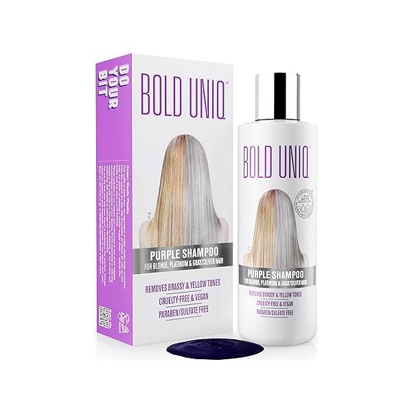 Bold Uniq Purple Shampoo - Remove Yellow Tones & Condition Damaged Hair For Blonde, Silver or Grey Paraben Sulfate Free, Vegan 8 fl oz