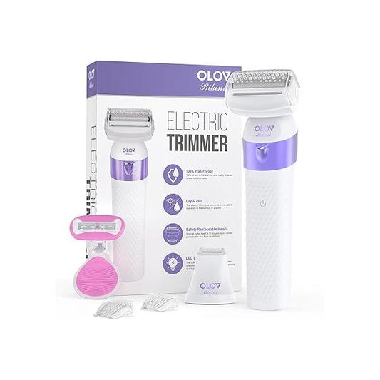 Bikini Trimmer for Women, IPX7 Waterproof Wet & Dry Electric Razors Legs Underarm Pubic Hairs Rechargeable Shaver with 2 Heads and Travel