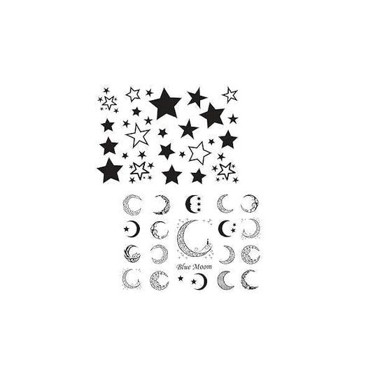 Black Star Moon Tattoo Sticker Waterproof Sexy Fake Art Body Face Ears Modern for Women Men 6 Sheets