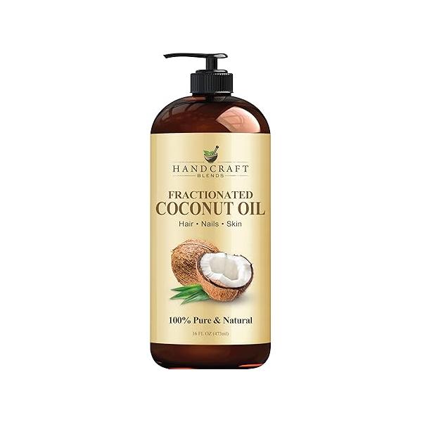 Handcraft Blends Fractionated Coconut Oil - 16 Fl Oz 100% Pure and Natural Premium Grade Carrier for Skin, Hair Body Massage Tonic