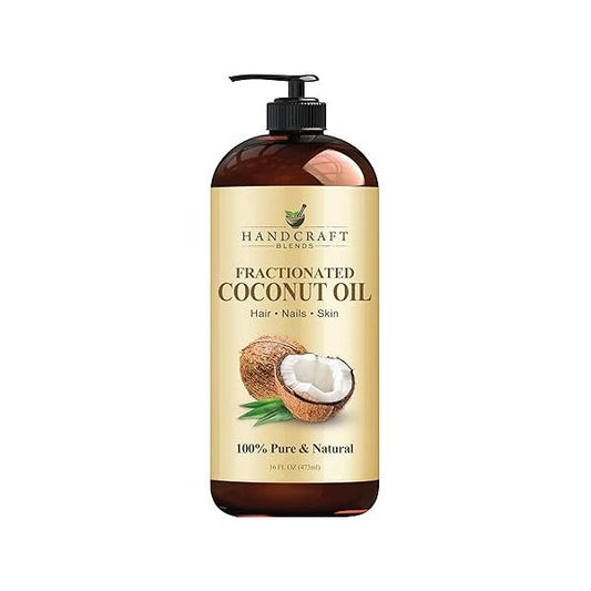 Handcraft Blends Fractionated Coconut Oil - 16 Fl Oz 100% Pure and Natural Premium Grade Carrier for Skin, Hair Body Massage Tonic
