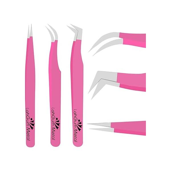 Best Boot Volume Eyelash Extension Tweezers Set Eye Lash for Extensions Lashing Professional L Shape Beginner Tech Supplies,Lash Isolation Pink