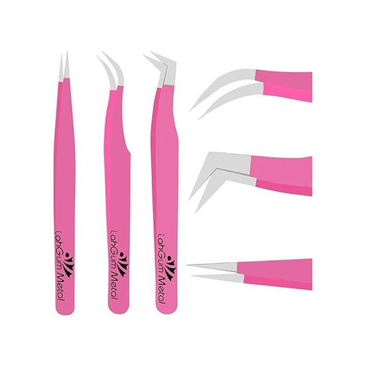 Best Boot Volume Eyelash Extension Tweezers Set Eye Lash for Extensions Lashing Professional L Shape Beginner Tech Supplies,Lash Isolation Pink