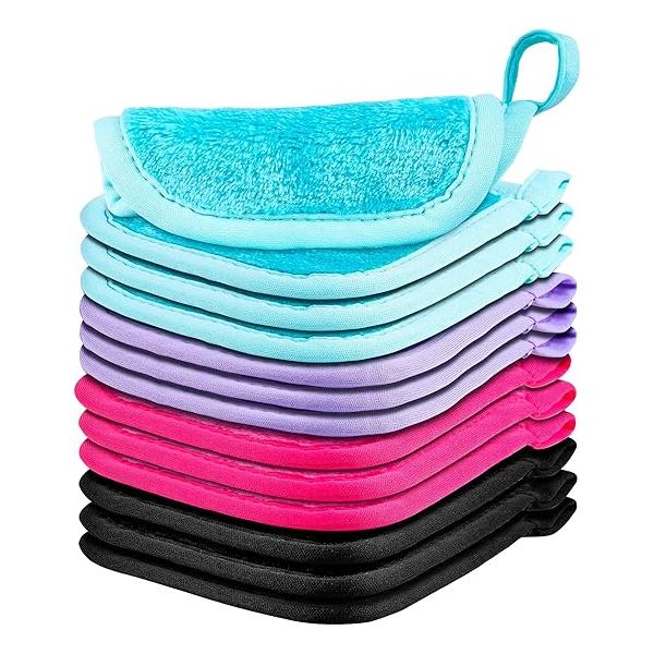 12 Pcs Makeup Remover Cloth, Premium Reusable Pads Towels, Washable Microfiber Face 5 X inch Soft Washcloths for Face, Wash Cloths, Drying Facial Cleansing Cloths
