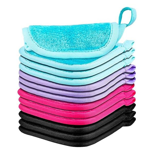 12 Pcs Makeup Remover Cloth, Premium Reusable Pads Towels, Washable Microfiber Face 5 X inch Soft Washcloths for Face, Wash Cloths, Drying Facial Cleansing Cloths
