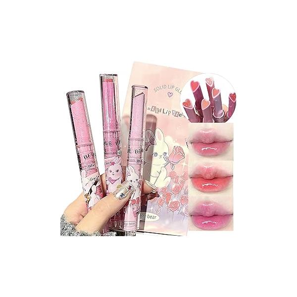 3 Colors Jelly Lipstick Gift Set, Tinted Heart Shape Lip Stain Gloss, Mirror Hydrating Love Lipstick, Moisturizing Balm, Vivid Color Glossy Makeup for Girls (A)