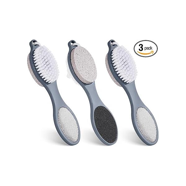 3 Pcs 4 in 1 Foot Brush for Use Shower with Pumice Stone, Rasp and Sandpaper, Scrubber Feet, Dead Skin Remover Care