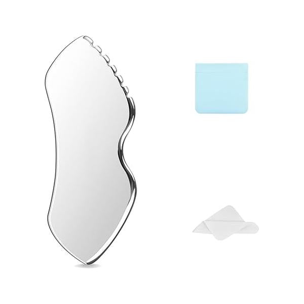 2Pcs Gua Sha Facial Tools Stainless Steel - Lift, Depuff & Glow | Spa-Grade, Travel-Ready, Metal GuaSha Tool for Face, Neck, Body Lymphatic Drainage Massager Natural Skin Care