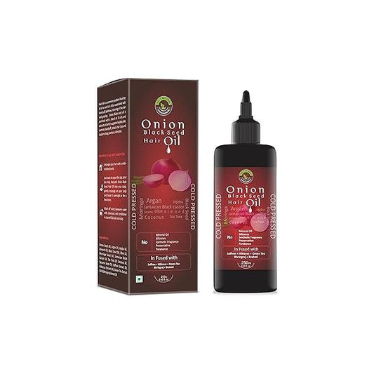 100% Natural Onion Black Seed Hair Oil (8.45 fl oz / 250 ml) I Supports long, lustrous & shiny hair No mineral