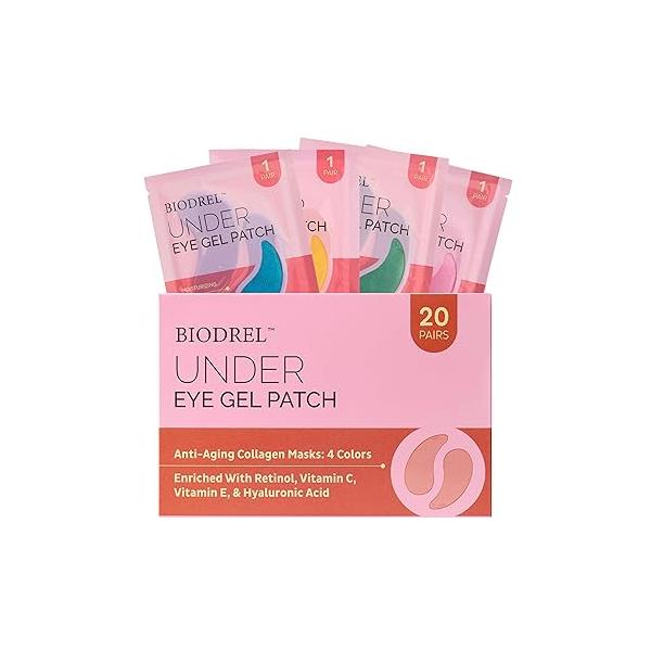 BIODREL- Under Eye Patches (20 Pairs) for Dark Circles, Puffy Eyes, Wrinkles, Bags Treatment - Collagen Mask Men & Women with Retinol, Vitamin C Cooling Gel Pads Puffiness Care Masks