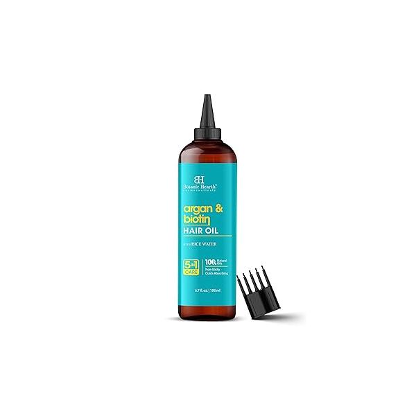 Botanic Hearth Argan & Biotin Hair Oil (6.7 fl oz) | Tames Frizz Adds Shine After Wash Lightweight Repairs Dry, Damaged For All Types No Parabens