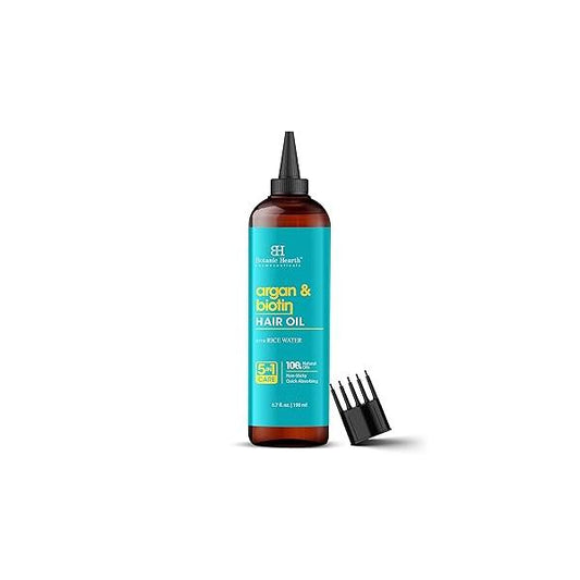 Botanic Hearth Argan & Biotin Hair Oil (6.7 fl oz) | Tames Frizz Adds Shine After Wash Lightweight Repairs Dry, Damaged For All Types No Parabens