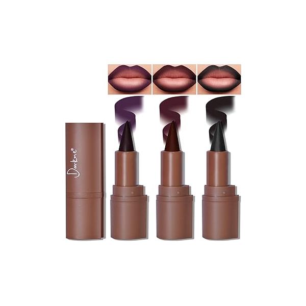 3 Colors 2 in 1 Lip Liner Set, Matte Nude Dark Brown Red Plumping Smooth Creamy Pencil, High Pigmented Long lasting Light Lipstick Makeup, 02+04+06