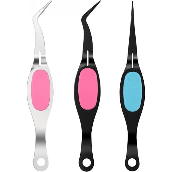 Craft Tweezers, 3pcs Soft Grip Tweezers Stainless Steel Reverse with Curved Tip and Straight Tip, Jewelry Making Tools & Accessories for Beading Eyelash Nail Art Laboratory