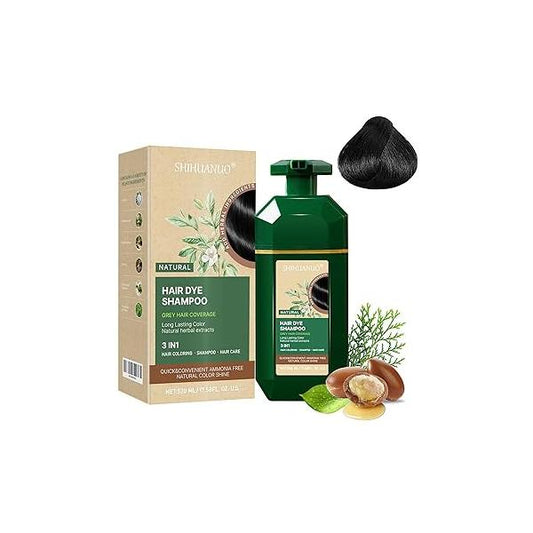 Black Hair Dye Shampoo 3 in 1 for Gray Coverage, Herbal Ingredients Natural Women & Men/Ammonia-Free 520ml