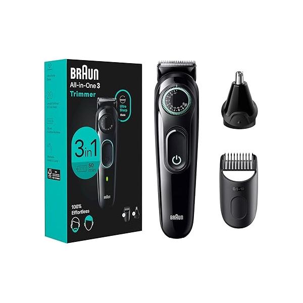 Braun All-In-One Style Kit Series 3 3430, 3-in-1 Trimmer for Men with Beard Trimmer, Ear & Nose Hair Clippers, Ultra-Sharp Blade, 20 Length Settings, Washable