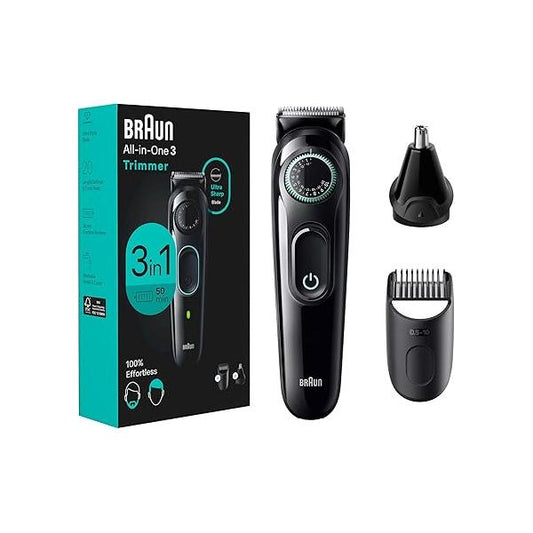 Braun All-In-One Style Kit Series 3 3430, 3-in-1 Trimmer for Men with Beard Trimmer, Ear & Nose Hair Clippers, Ultra-Sharp Blade, 20 Length Settings, Washable