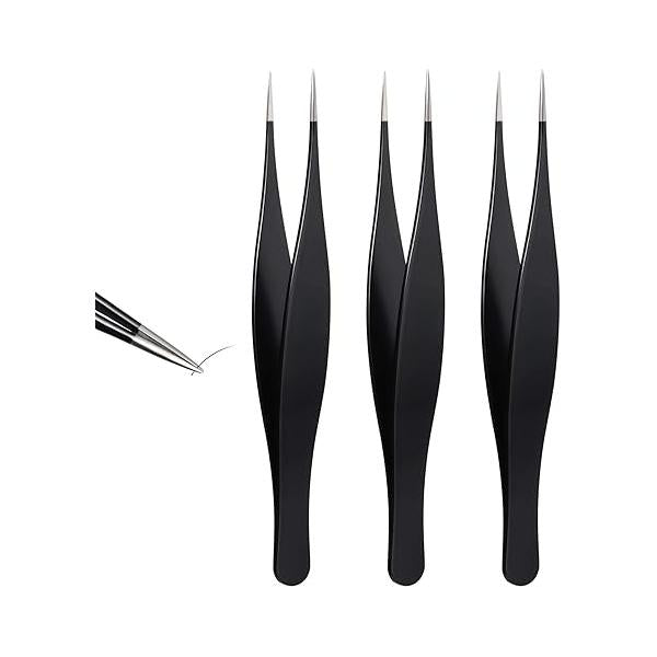 3 Pcs Tweezers for Ingrown Hair Remover Sharp Blackhead Stainless Steel Precision Eyebrow and Shards(Rose Red, Purple, Blue)