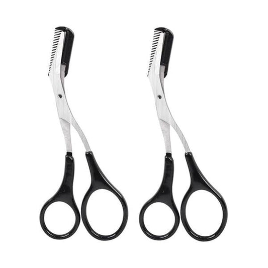 2PCS Precision Trimmer Eyebrow Shear Scissors Beauty Stainless Steel Trimming Tool with Comb and Non Slip Finger Grips Black