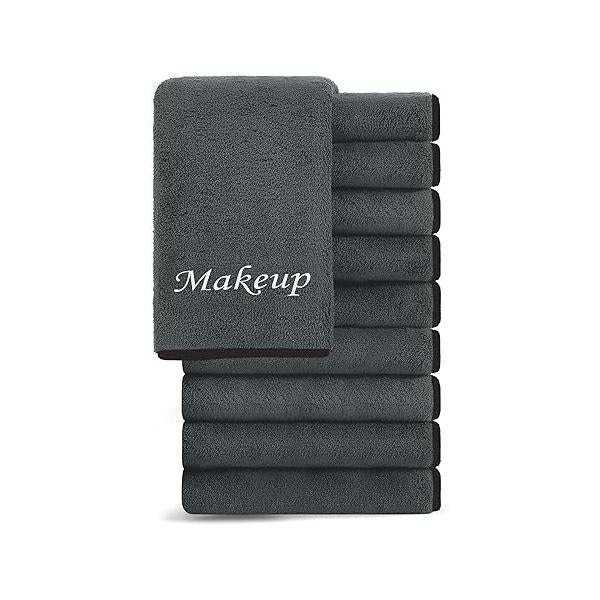 Cosy Family 10 Pack Makeup Remover Wash Cloths - Soft Microfiber Fingertip Facial Cleansing for Hand and Make Up, 12 x in, Black Grey