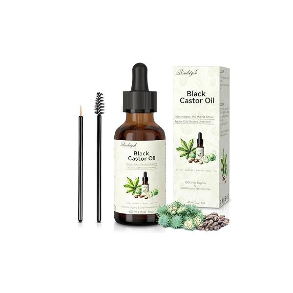 Black Castor Oil for Hair Growth & Thicker Eyelashes Eyebrows, 100% Pure Cold Pressed, 2PCS
