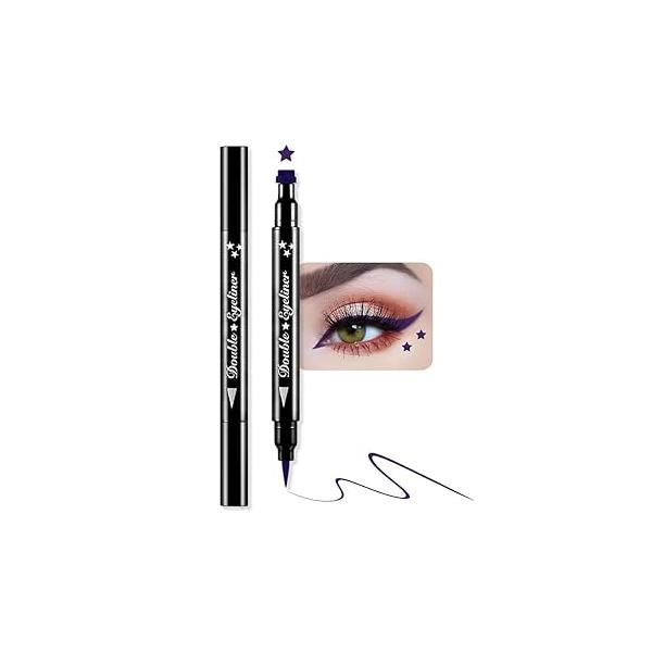 BINGBRUSH Double-sided Liquid Stamp Eyeliner Pen, Face Stamps Makeup Extremely Black Waterproof Slim Gel Felt Tip High Pigment & Seal (10#Star&Red)