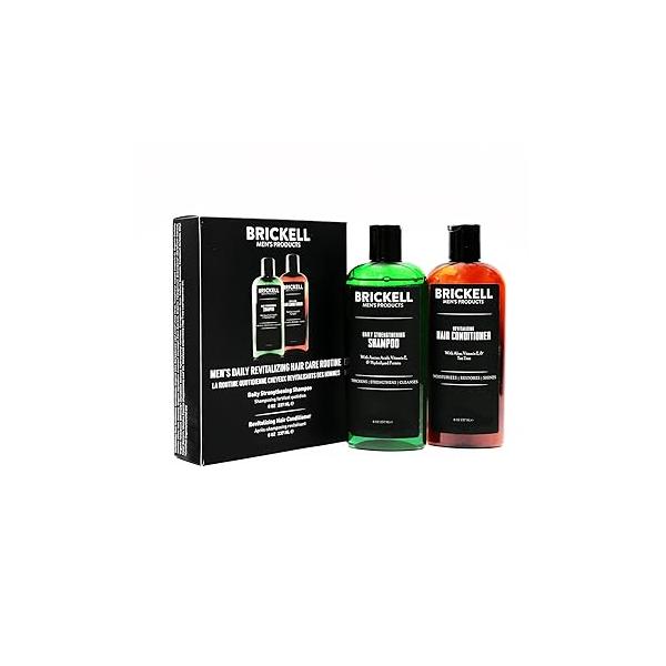 Brickell Men's Daily Revitalizing Hair Care Routine, Shampoo and Conditioner Set For Men, Mint Tea Tree Oil Shampoo, Strength Volume Enhancing Conditioner, Natural Organic, Gift