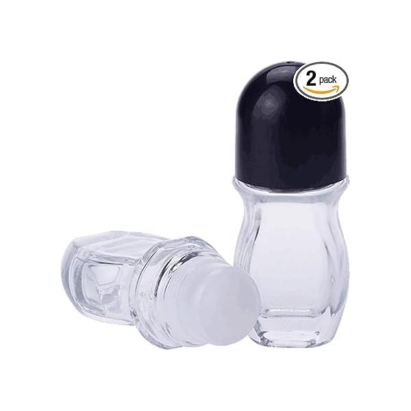 2PCS Empty Clear Glass Roll-on Bottles with Plastic Roller Ball Deodorant Essential Oils Vial Jars Portable Cosmetic Storage Container Holder for Oil Perfume Refillable