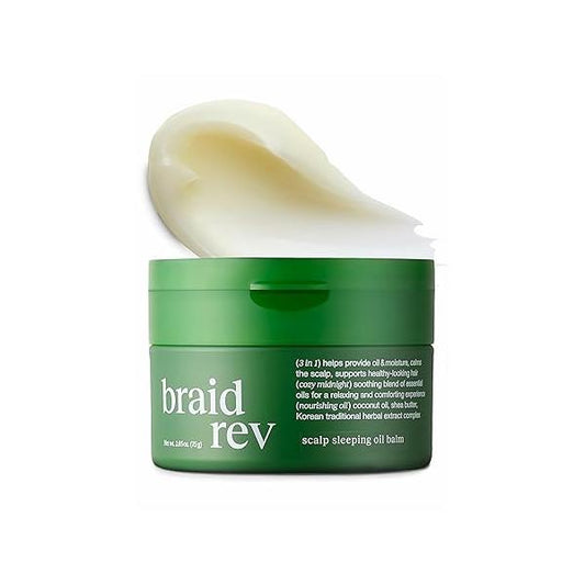 Braid Rev Scalp Sleeping Oil Balm, Balm-to-Oil Formula, Nourishing for Dry with Coconut & Shea Butter, Reduces Excess Strengthens Hair Roots Less Breakage, 2.65 oz