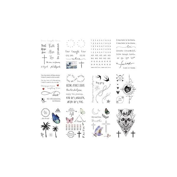 Bohemian-inspired Realistic Temporary Tattoos for Women and Men - Waterproof, Long-lasting, Meaningful Tattoo Designs including Butterfly, Moon, Sun, Love, Letters Words