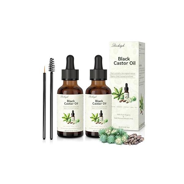 Black Castor Oil for Hair Growth & Thicker Eyelashes Eyebrows, 100% Pure Cold Pressed, 2PCS