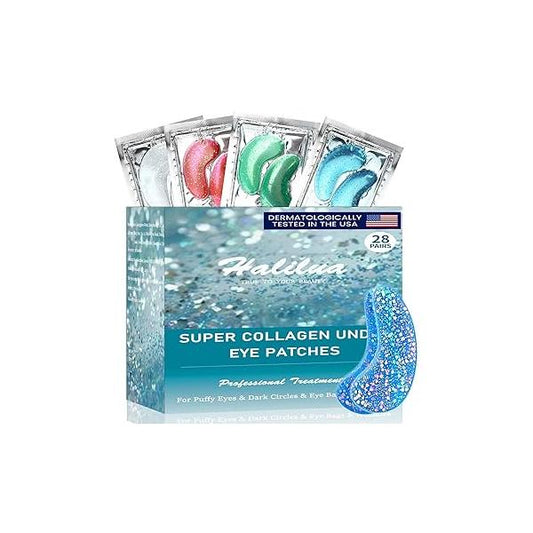 28 Pairs Collagen Eye Mask, Anti Wrinkle Patches for Puffy Eyes and Dark Circles, Natural Marine Gel Pads Puffiness, Treatment Skin Care Puffiness Bags