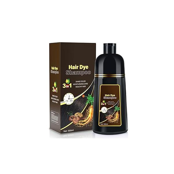 Black Hair Dye Shampoo 3 in 1 Champu Para Canas for Gray Coverage, Natural Herbal Color Women, shampoo para pintar el cabello