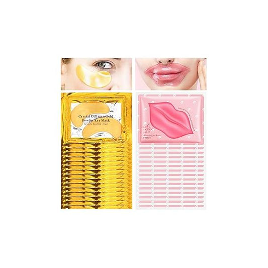 30PCS Lip Mask & Under Eye Patches Skincare Set,Moisturizing Gold Masks,Pink Masks Skin Care Set for