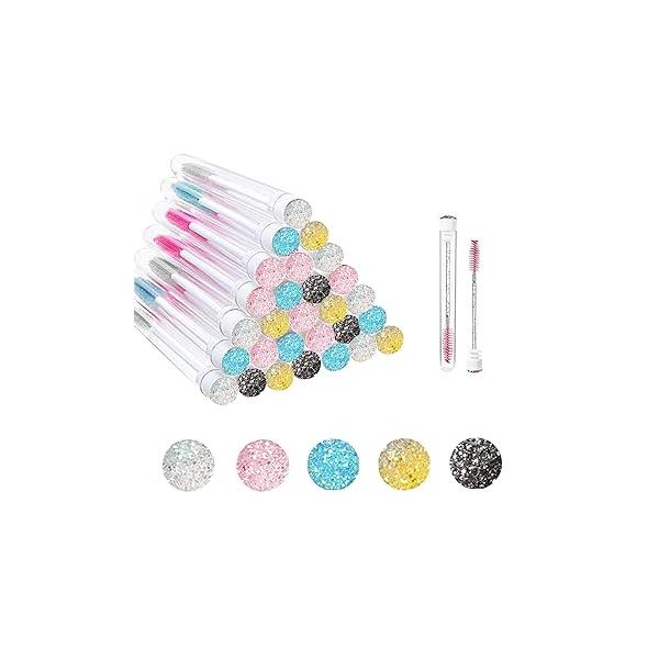 Disposable Eyelash Brushes & Spoolies, Diamond Mascara Wands with Tube, Sanitary Lash Extension Supplies, Makeup Tool (20 Pcs， Colors are randomly assigned.)