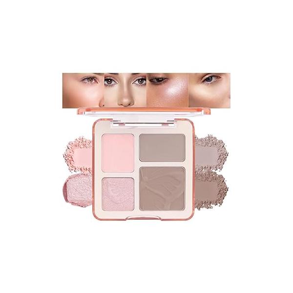 3 IN 1 Brown Nude Face Highlight Bronzer Powder Palette for Cheeks Contour Brightening, Buildable Matte Coverage Natural Makeup,Ultra Sculpt Nose Shadow Eyeshadow Primer 03#