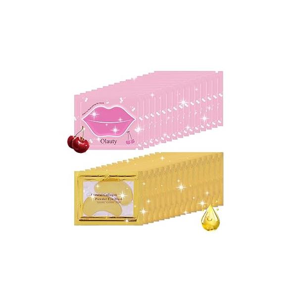 30 Pairs Lip Masks & 24K Gold Eye Masks, Crystal Collagen Patches for Puffy Eyes, Under Mask Eyes and Dark Circles, Treatments Bags, Reducing Fine Lines Wrinkles