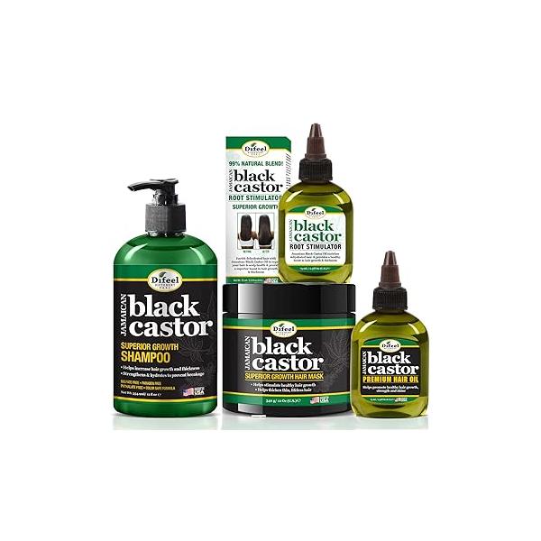 "Difeel Superior Growth Shampoo, Hair Mask, Root Stimulator & Oil Set - , 12 oz 2.5 Natural Ingredients, Sulfate Free, Black, Unisex Adult"