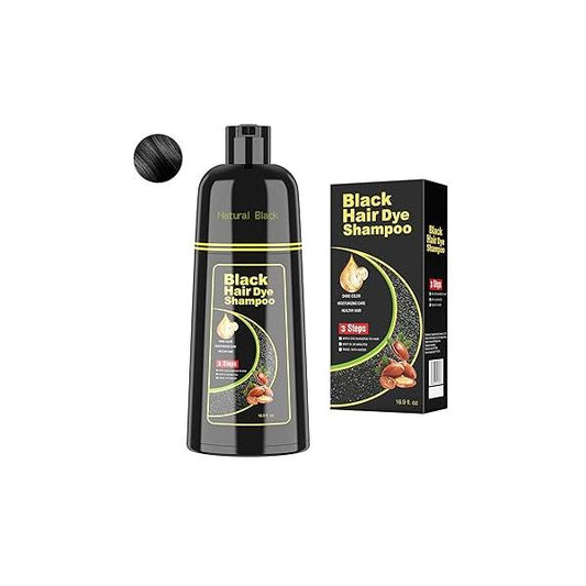 Black Hair Dye Shampoo for Woman & Man, Argan Color 3 in 1, Semi-Permanent Gray Coverage, Mild Formula, Lasts 30 Days(16.90 oz)