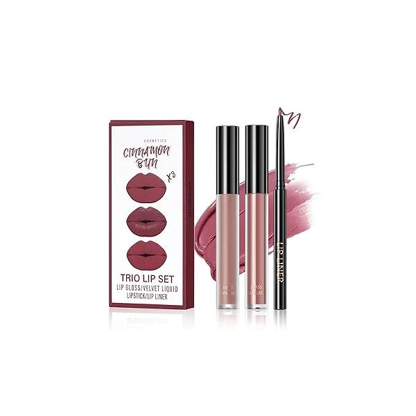 3 in 1 Black Lip Liner Pencil and Lipstick lipgloss Set Matte Gloss Kit Long-lasting Nonstick Cup Smudge Proof Kits with Liner,Velvet Goth Makeup (12#Black Magic)