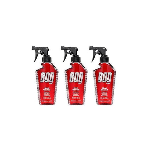 BOD Man Most Wanted, Fragrance Body Spray, 8 Fluid Ounce. Pack of 3.