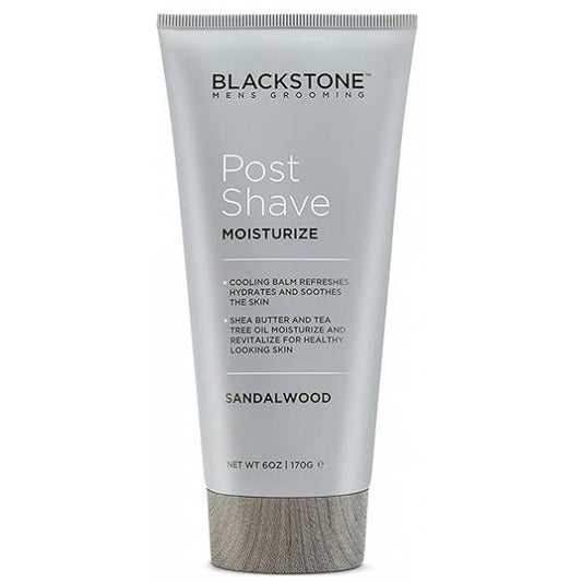 Blackstone Men's Grooming Post Shave Moisturizer with Tea Tree Oil, Shea Butter, Vitamin E, & Aloe | Soothing Cooling Balm Cruelty Paraben Free Made in USA Sandalwood (6 oz)