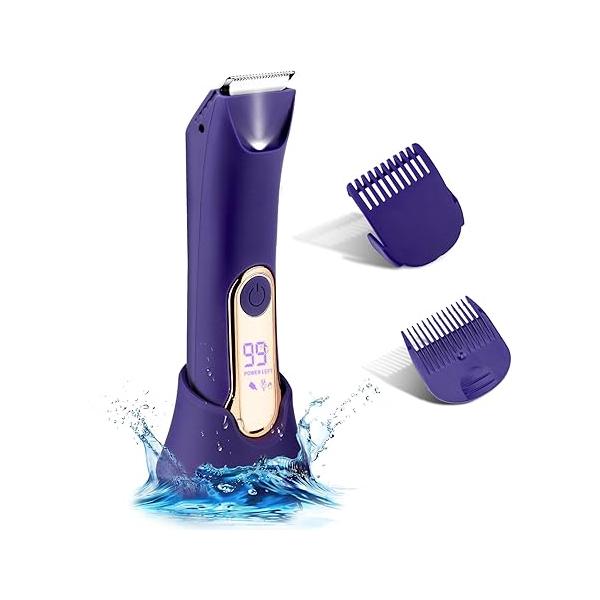Bikini Trimmer for Women,Wet/Dry Personal Pubic Hair Womens Electric Razors Shaver Underarm Leg Arm Body Private Area,LED Light Ceramic Blade IPX7 Waterproof Rechargeable LCD Display
